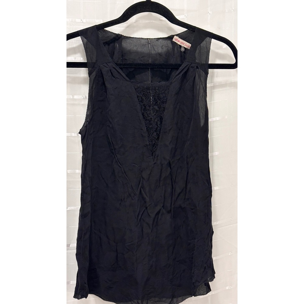 Rebecca Taylor Black 100% Silk Lace V-Neck Sleeveless Blouse Top Size 2